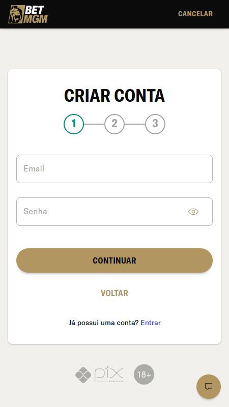 Criando uma conta na BetMGM