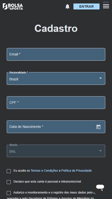 Criando uma conta na Bolsa De Aposta