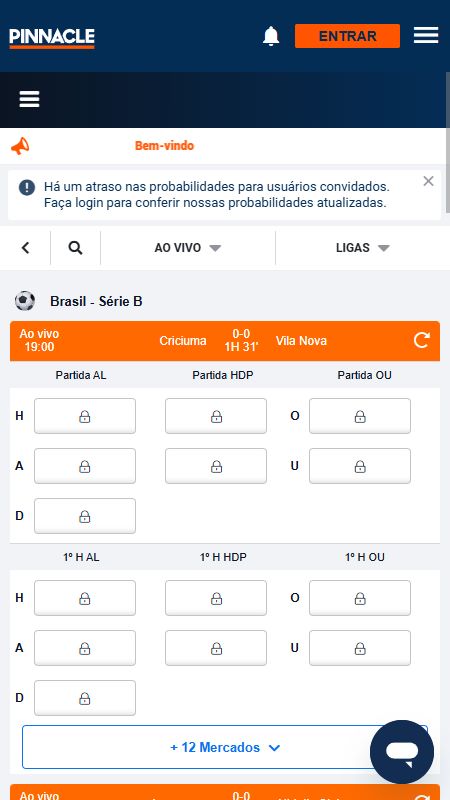 Apostas ao vivo na Pinnacle