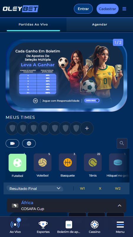 Seção de apostas ao vivo online na Oleybet