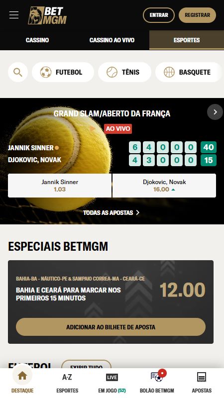 Seção de apostas esportivas online na BetMGM