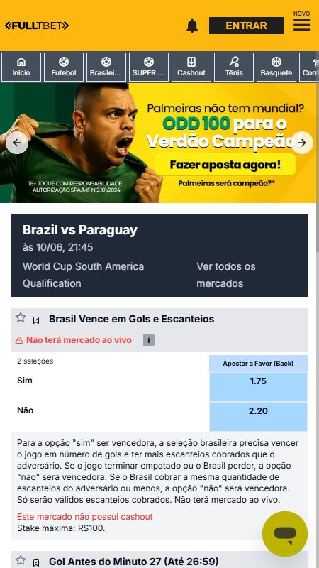 Seção de superodds na FullTBet