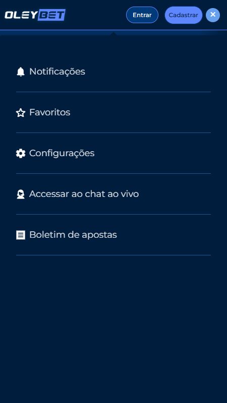 Explore as opções completas do menu do site da Oleybet