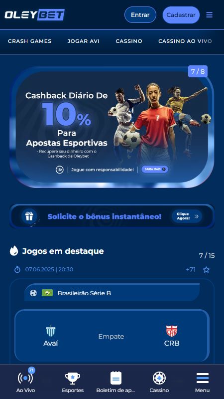 Página inicial da Oleybet online