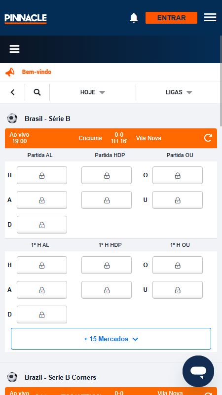 Página inicial da Pinnacle online